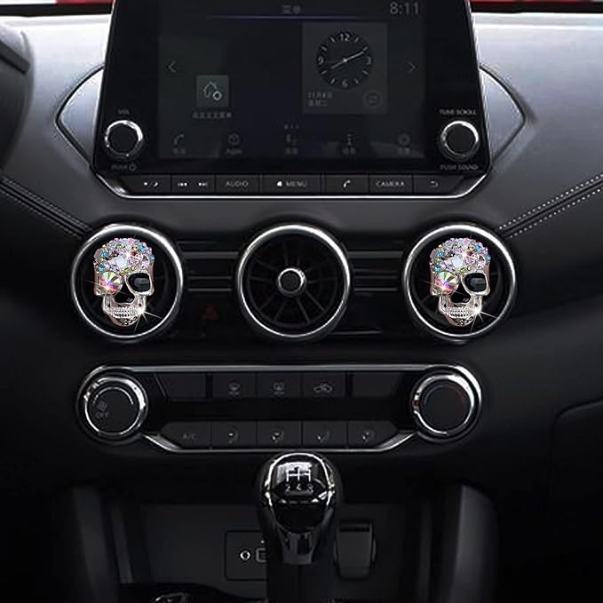 Bling Skull Air Vent Clips, 2 Pcs Crystal Skull Car Air Fresheners Vent Clips Diffuser Vent Clip Rhinestone Diamond Car Decoration Cute Interior Decor Bling Accessories for Women