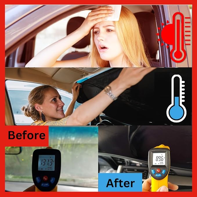 Jeep Windshield Sun Shade | fits Wrangler, Rubicon, Sahara, Gladiator, Sport S, Willys 41, High Altitude - Certified 99% UVA & UVB Lab Tested Interior Protection. Car Window Shades by Kinder Fluff