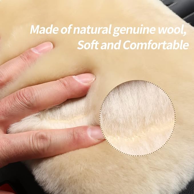 Sheepskin Armrest Cover Auto Center Armrest Cover Car Soft Console Pad, Fluffy Wool Auto Center Console Cover for Most Car Arm Rest Decoration Protector 7 x 13 Inch (Shearling, Ivory White)