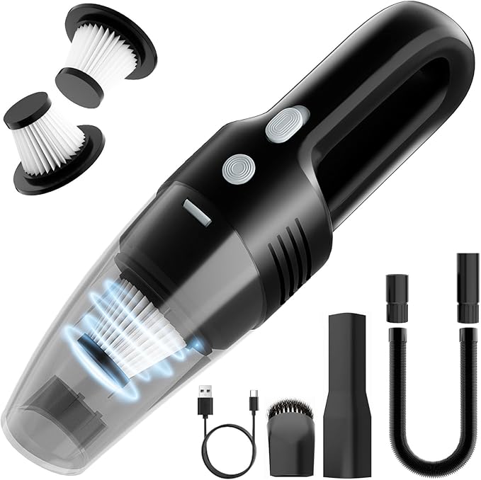 Handheld Vacuum Cordless Car Vacuum Cleaner 11000PA High Power Portable 1.4lbs Lightweight Rechargeable with 2 Filter Multi-Nozzles for Home Office Pet Hair Dust