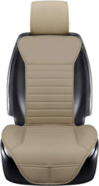Universal Car Seat Cover PU Leather Car Seat Cushion Driver Seat Cover with Backrest - Car Front Seat Protector Fits 95% of Vehicles-1 Piece (Beige-B)