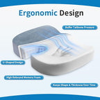 Car Seat Cushion, Memory Foam Cushion Non Slip for Wheelchair, Cars, Desk, Gaming & Office Chairs, Ergonomic Cushions Pad for Tailbone Pain Relief Sciatica & Back Support, Grey