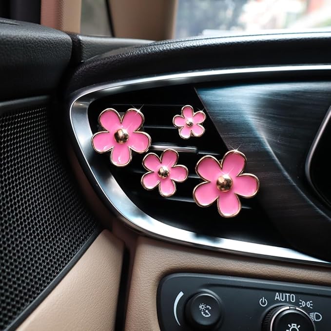 4pcs Pink Flower Air Vent Clips Car Air Freshener,Girly Daisy Flower Car Accessories for Women,Lavender Car Scent Decorations Refillable Clips On Air Freshener