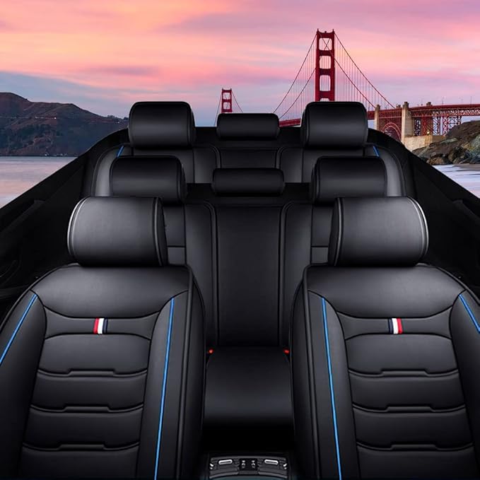 Car Seat Cover 8 Seats for Hyundai Palisade 2020-2025, Durable Wear Resistant Waterproof Sport Seat Cover, Breathable No Odor Premium Leather Vehicle Seat Covers.(Luxury,Black Blue)