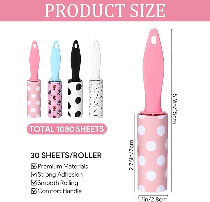 36 Pcs Mini Lint Roller Travel Size Portable Travel Lint Roller for Purse Pet Hair Clothes Furniture Car Compact Lint Bursh Sticky Small Cat Hair Removal Tool Gifts 1080 Sheet