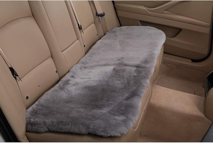 OGLAND Fluffy Genuine Sheepskin Car Back Seat Cover for Auto Fuzzy Interior Accessories with Soft Wool Eco-Friendly Natural Fur Non-Slip (Misty Gray, Back)