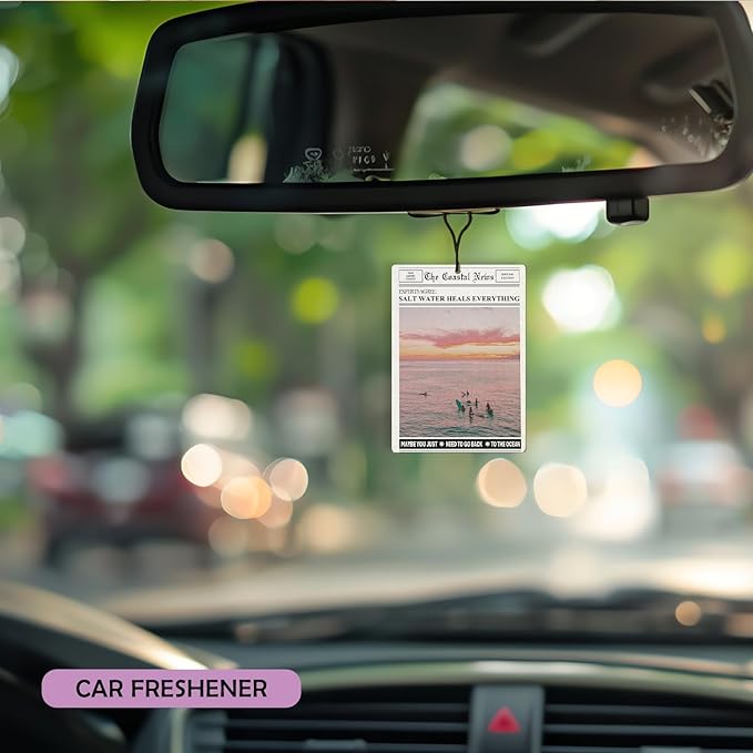 Retro Pink Beach Lavender Car Air Freshener 3, Meet Me at the Beach Guest Check Tickets Scents Air Freshener for Women Girls, Coastal Ocean Beachy Car Accessories Interior Mirror Decor Hanging