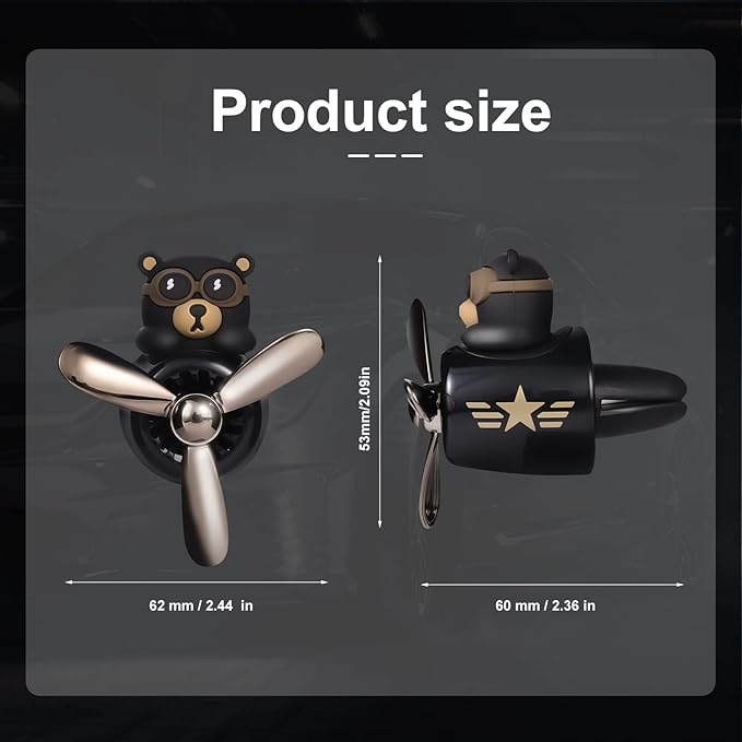 LUTER Bear Air Vent Clip, Bear Car Air Freshener Cute Car Diffuser Rotating Decorations Interior Aesthetic Car Air Freshener Propeller Vent Clip for Women Men