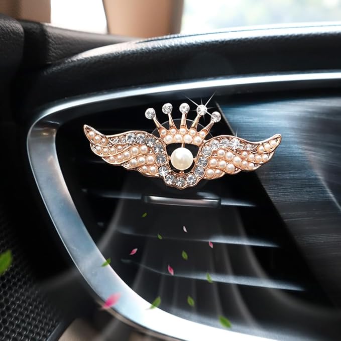 Bling Crown Wings Car Air Freshener Vent Clips,2pcs Gold Glitter Wings Car Accessories for Women Car Air Fresheners Car Charm