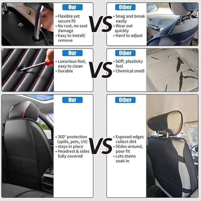 Front Seat Covers Fit for Toyota Matrix 2003-2014, Car Seat Covers Front Seats, Breathable Faux Leather Automotive Seat Covers Front Pair Anti-Slip Seat Cover(Black&Red, Front)