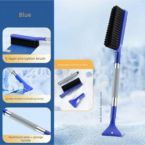 24” Car Snow Brush with Ice Scraper 2 in 1 Detachable Snow Clearing Tool with Storage bag 7.8" Bristle Head Scratch Free, SUV Truck RV Window Roof Exterior (Blue)