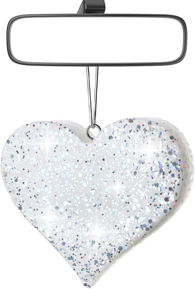 MUBYOK Handmade Car Air Freshener, Cute Valentine‘s Day Gift Car Accessories for Women Girls, Glitter Hanging Air Freshie for Car Closet Bathroom Decor, Sparkling Heart