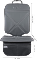 Car Seat Protector Leather Waterproof Child Safety Seat Protector Cover with Thick Pad and 2 Large Pockets Durable Kick Mat for All Auto Seat (Deep Gray)