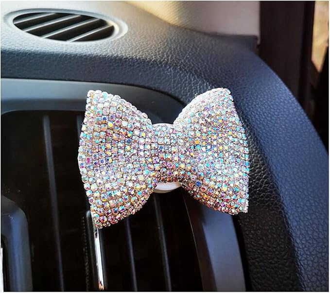 1 Pc Bling Crystal Car Bow-knot Air Vent Fragrance Sparking Rhinestone Car Diffuser Air Freshener with Vent Clip - AB Color