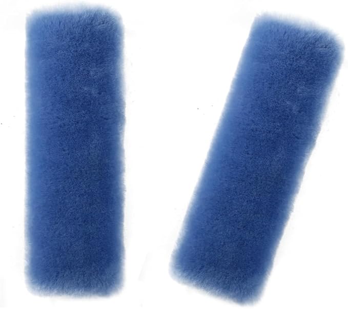 Soft & Cozy Australian Sheepskin Car Seat Belt Covers,2 Pack Fluffy Seatbelt Pads, Genunie Sheepskin Fur Shoulder Straps Cushions for Adults Kids Women and Men (Sky Blue)