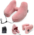 H-Shaped Travel Pillow with Snap-On Hood – Ergonomic Neck Support with Plush Velvet Cover, Instant Inflation & Compact Bag – for Airplane, Car, Office & Long Trips (Red)