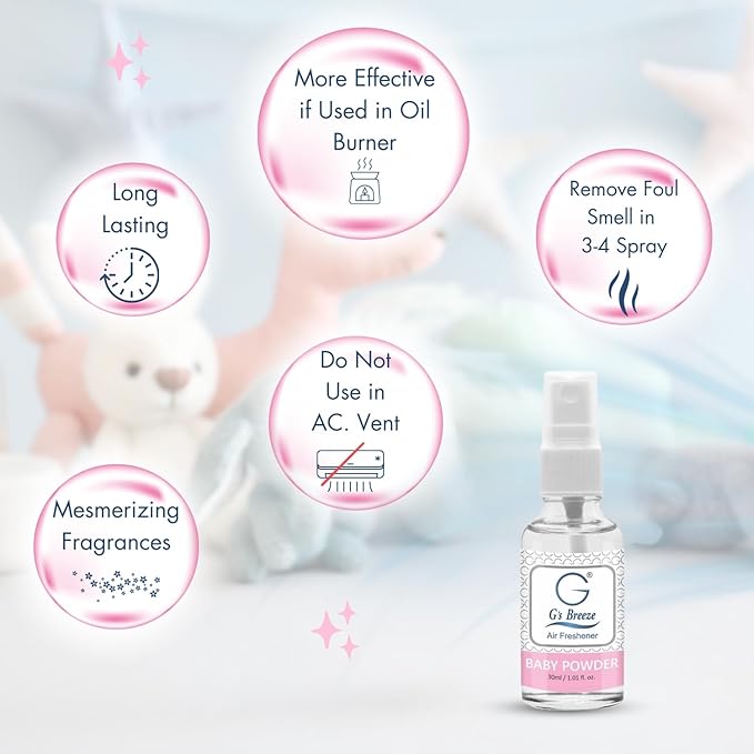 G's Breeze Baby Powder Air Freshener - Soft & Soothing Fresh Baby Powder Scent - Ideal for Nurseries, Bedrooms, Living Rooms & More - Elevate Your Space with Comforting Aroma