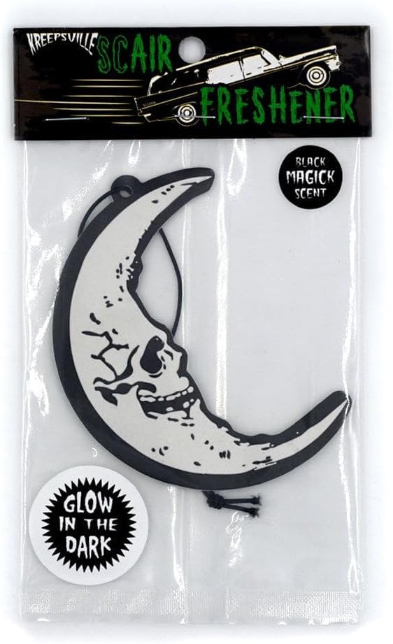 kreepsville 666 Hanging Horror Car Air Freshener Spooky Scent (Skull Crescent Moon Glow)