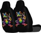 Delerain Car Seat Covers Set 2Pcs, Colorful Peace Frog Universal Front Car Seats Vehicle Enterior Protector Suitable Fits Most Car Auto SUV Sedan Truck