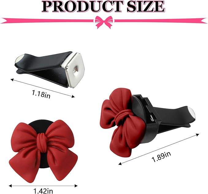 Wuyaoyao 6PCS Bow Car Air Freshener Clips, Cute Bow Car Air Vent Clip, Coquette Auto Air Conditioning Outlet Diffuser Perfume Clips, Interior Decoration, Auto Decor for Women Girls (Red, 6PCS)