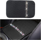 Bling Leather Car Armrest Seat Box Cover, Car Console Armrest Cover with Crystal Rhinestones, Anti-Scratch Waterproof Auto Center Console Protector Cushion Pad for Car SUV Truck (Black)