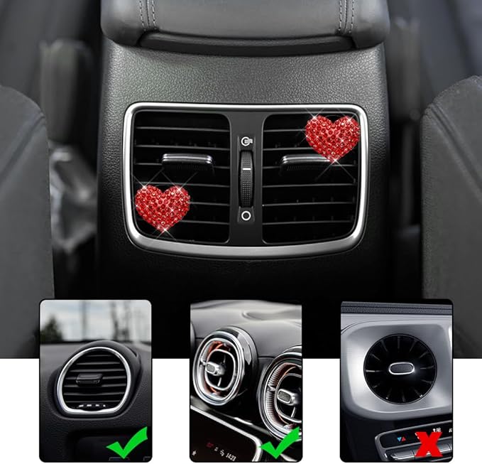 4PCS Bling Heart Air Vent Clips, Car Air Freshener for Women, Air Fresheners Diffuser Clip Charm, Car Air Conditioning Outlet Clip Decorative Accessory for Women Girls (Red, Style1)