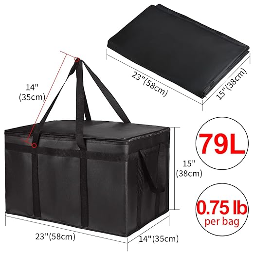 CIVJET 2PK Insulated Food Delivery Bag, XXX-Large Insulated Grocery Bags, Cooler bags, Food Carrier Catering Bag, Commercial Food Warmer bag for Delivery Drivers, Black