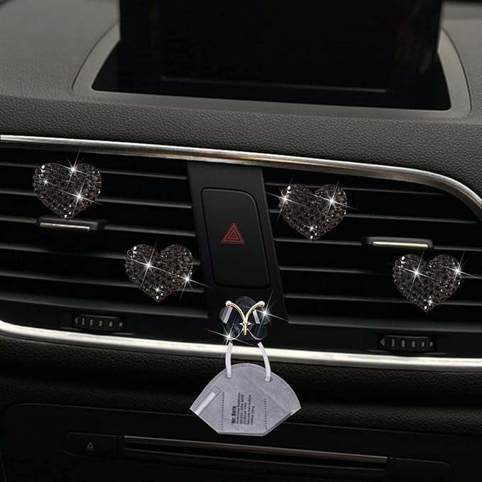 4Pc Black Heart Air Vent Clips,Car Air Fresheners Vents Clips Car Diffuser Diamond Car Interior Decor Charm Cute Car Accessories Interior Accessories