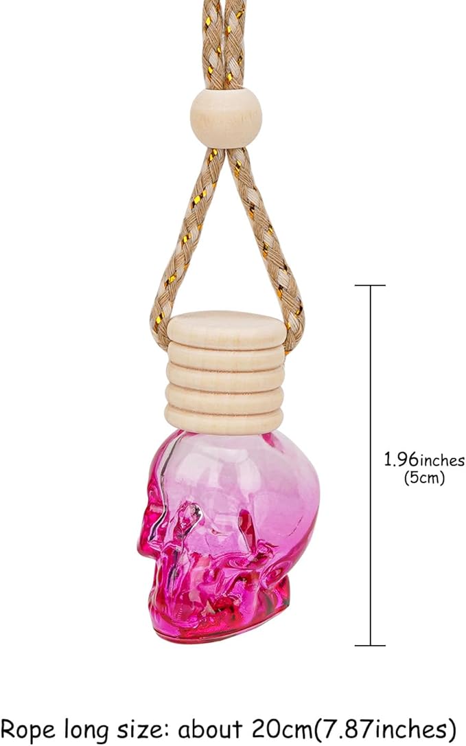 Skull Car Air Freshener, Hanging Refillable Diffuser Bottles for Essential Oils, Perfume Pendant for Auto Interior Decor & Aromatherapy (6Pcs Rose Red)