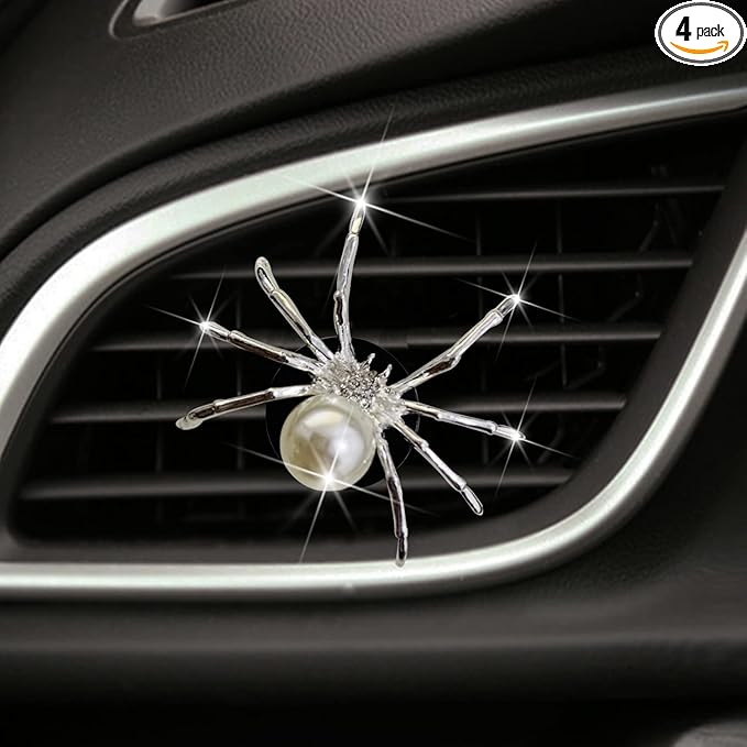 Bling Spider Car Air Fresheners Vent Clips, Cute Lovely Spider Car Air Vent Clips Funny Diamond Diffuser Vent Clip Decoration Interior Decor Bling Accessories for Women Men（Silver）