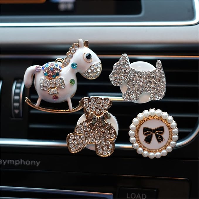 4 pcs Cute Car Vent Clips Car Air Fresheners Vents Clips Glistering Crystals Air Freshener Clip Charm Car Inter Decor Cute Accessories for Women Girls (Pearl bow air outlet)