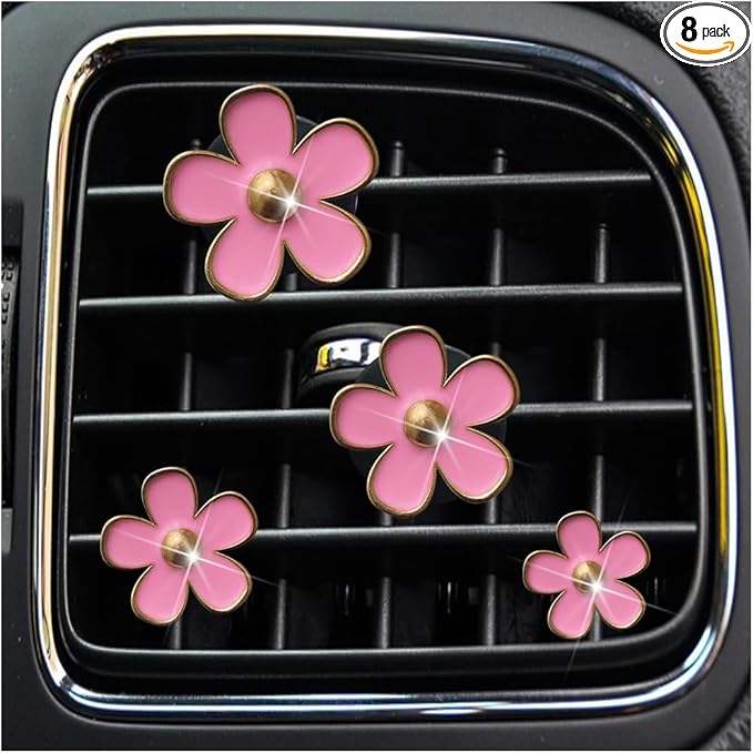 8PCS Car Daisy Flower Air Vent Clip, Cute Auto Outlet Air Conditioning Clip, Sweet Girly Vehicle Fresheners Gift for Women Girls, Car Interior Decor Universal Fit（Pink）