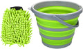 Collapsible Bucket with 3-in-1 Car Wash Mitt, Multiuse 10L Portable Plastic Bucket with Handle, Coral Velvet & Chenille Wash Mitt, Car Cleaning Kit for Vehicle, Household