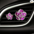 2 Pcs Camellia Air Vent Clips, Cute Flower Car Air Freshener Clip, Bling SUV Outlet Decorations, Crystal Rose Vent Diffuser, Charm Car Inter Decor Accessories for Women Girls