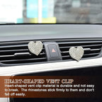 2PCS Heart-Shaped Car Vent Clip with Rhinestone, Car Vent Accessory, Bling Heart Charm Air Conditioning Outlet Clip, Auto Diffuser Air Freshener Charm for Women Girls (White, Heart)