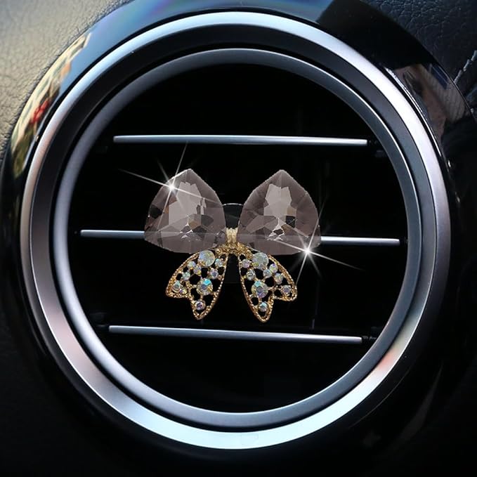 4 Pcs Bling Diamond Crystal Bow Vent Clips Car Interior Air Fresheners Automotive Rhinestone Decoration Adapt for Women and Girl (Black)