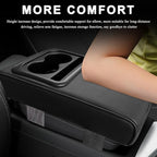 Car Center Console Armrest Pillow, 14"×8.3" Waterproof Leather Armrest Box Cover with Cup and Phone Holder, Soft Memory Foam Arm Rest Console Pad Protector for SUV Truck (Black, Glossy)