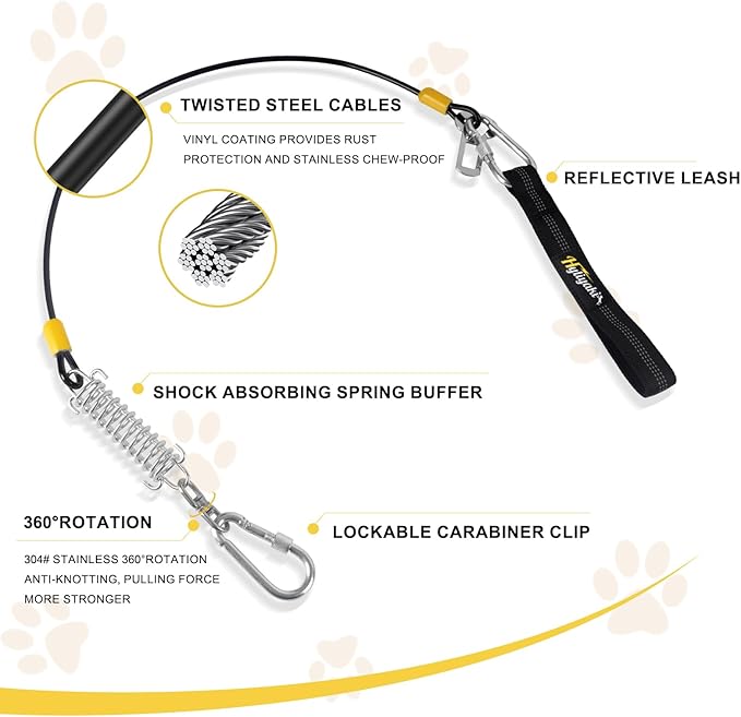 Dog Seat Belt Harness for Car, 5-in-1 Coated Wire Dog Seatbelt, HYLIYAKI Shock Spring-Loaded No Chew Pet Dog Car Seatbelt Leash, with Removable Reflective Short Leash(Black, 24 inch/60 CM)