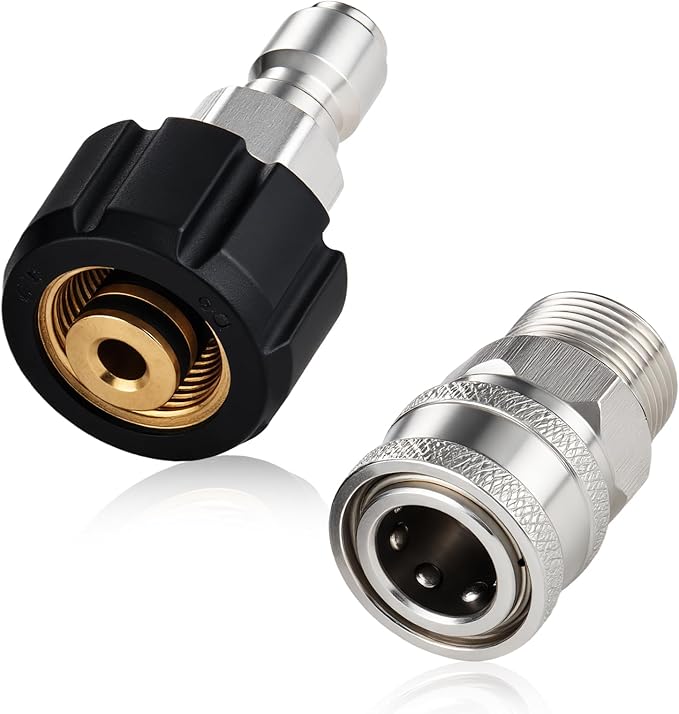 2 PCS Pressure Washer Quick Connect Adapter Set, M22 14mm(5.5in) Swivel to 3/8in Quick Connect Socket & Plug, Max Pressure 5000PSI