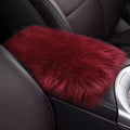Auto Center Console Cover Pad, 11.81"x 7.87" Warm & Furry Winter Car Armrest Cover, Soft Faux Sheepskin Wool Car Armrest Seat Box Protector Cushion, Universal Interior Accessory (Burgundy)