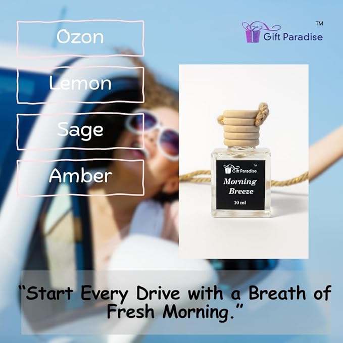 Morning Breeze Car Air Freshener – Set of 3 Wooden Hanging Diffusers (10ml) – Fresh Clean Scent with Premium Velvet gift bag for Car, Closet & Office