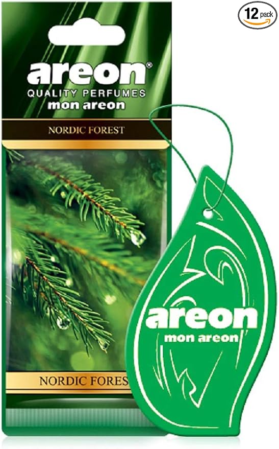 AREON MON MA45 Hanging Best Car Air Freshener Nordic Forest Scent, Paper Hanging Ornaments, Long Lasting Scent for Car or Home 12 Pack