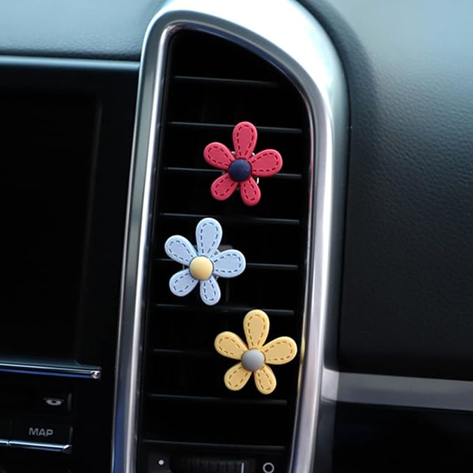 4 Pieces Daisy Flower Air Vent Clips, Cute Colorful Car Air Freshener Clip & Diffuser, Boho SUV Outlet Vent Decorations, Charm Car Inter Decor Accessories for Girls Women