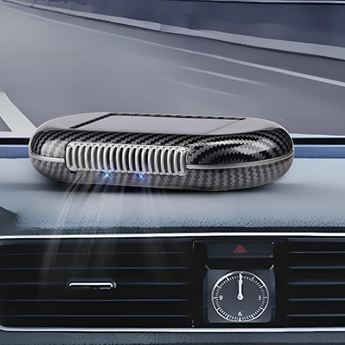 Solar-Powered Car Air Purifier with USB Charging & Ozone Odor Elimination - Portable HEPA Filter-Free Ionizer for Pet Odors, VOCs - Compact, Silent, Best for Car Use (8820 carbon fiber)