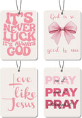 Christian air freshener for car 4Pcs, bow and jesus Hanging Scents for Car Lovers, Bible Quote Gift Air Freshener Hanging in Car Wardrobe Drawer or Book.