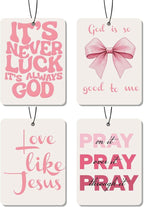 Christian air freshener for car 4Pcs, bow and jesus Hanging Scents for Car Lovers, Bible Quote Gift Air Freshener Hanging in Car Wardrobe Drawer or Book.