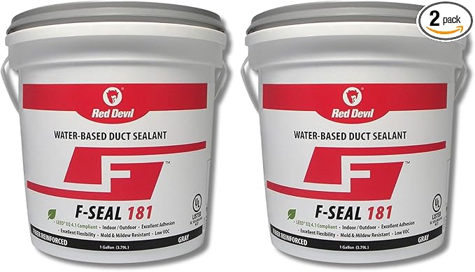 Red Devil 0841DX F-Seal 181 Fiber Reinforced Water Based Duct Sealant, 1 Gallon, Gray, 2 Pack