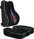 CloudBliss Ergonomic Lumbar Support Pillow Seat Cuhsion - Memory Foam for Lower Back Pain Relief, Adjustable Straps & Mesh Cover for Office, Gaming, Car Seat (Black)