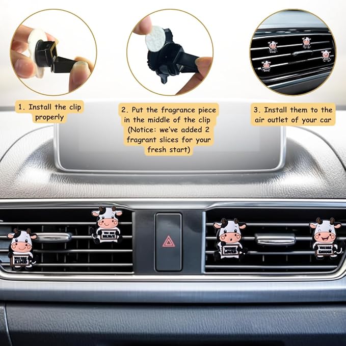 Cow Car Vent Clips Set, Cow Air Freshener Car Accessories for Women, Cows Dashboard Accessory, Farmhouse Cars Air Freshener Vent Clip, Gift for Cows Lovers