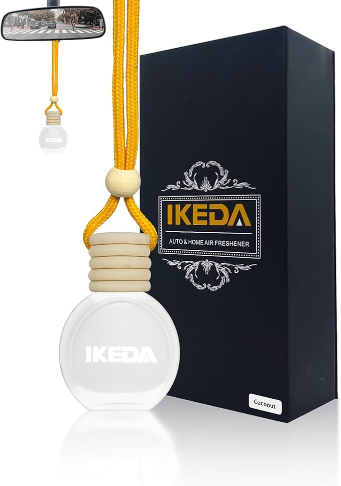 Car Air Fresheners for Men | 10ml Air Freshener | Strong Perfume Hanging Diffuser with Odour Eliminaor Technology | Car Accessories | Car Scents Air Fresheners by Ikeda (Oval, Coconut)